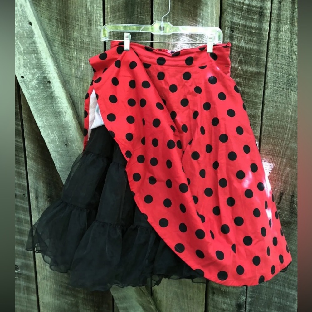 50s Rockabilly Skirt Smock Waist Swing Party Black + CRINOLINE PETTICOAT vintage